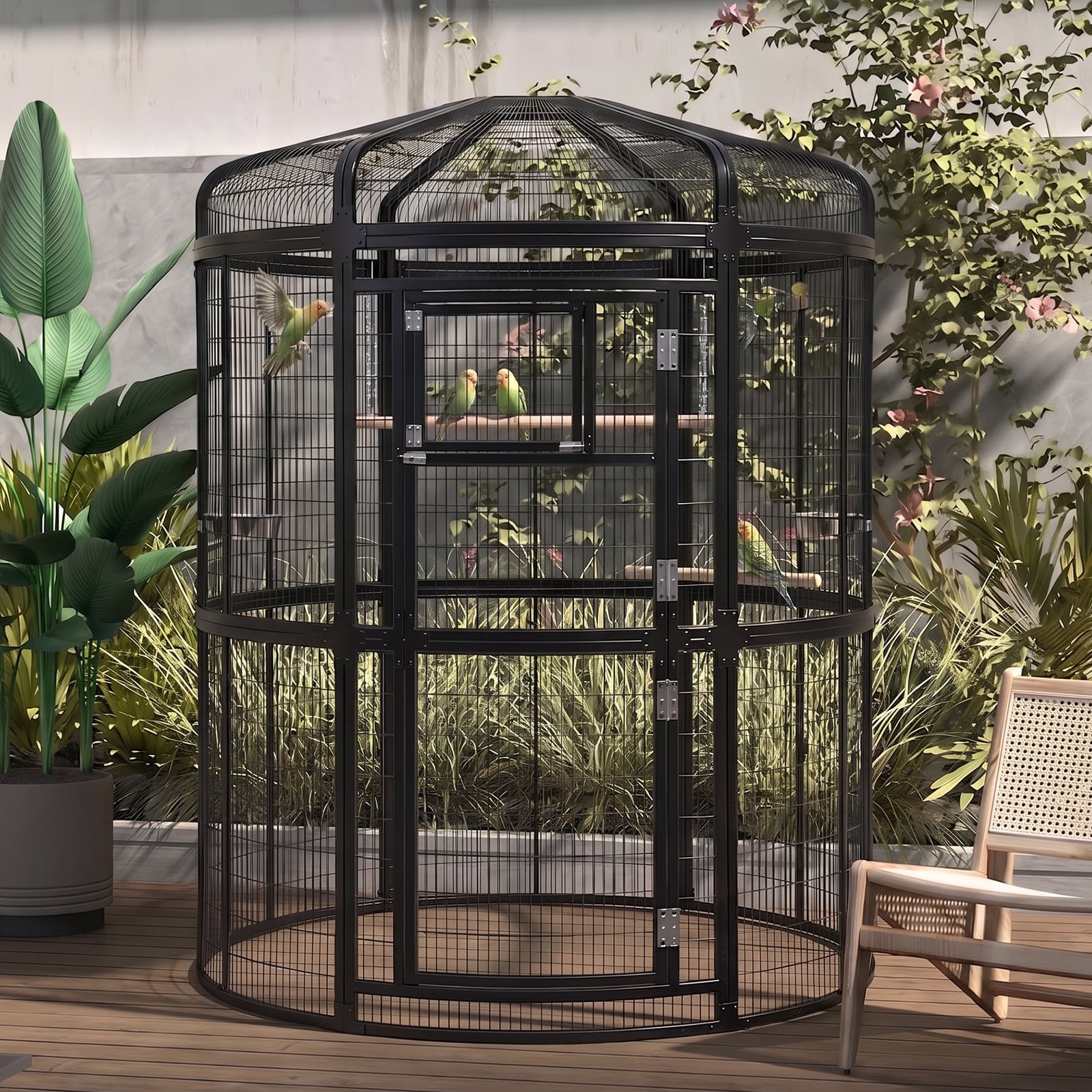 Walnest Extra Large 70.5" Walk in Heavy Duty Iron Birdcage with 2 Feeding Bowls & 1 Perch Black