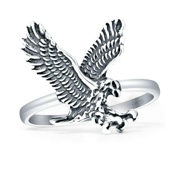 Flying Majestic Bald Oxidized Eagle Ring 925 Sterling Silver Size 5