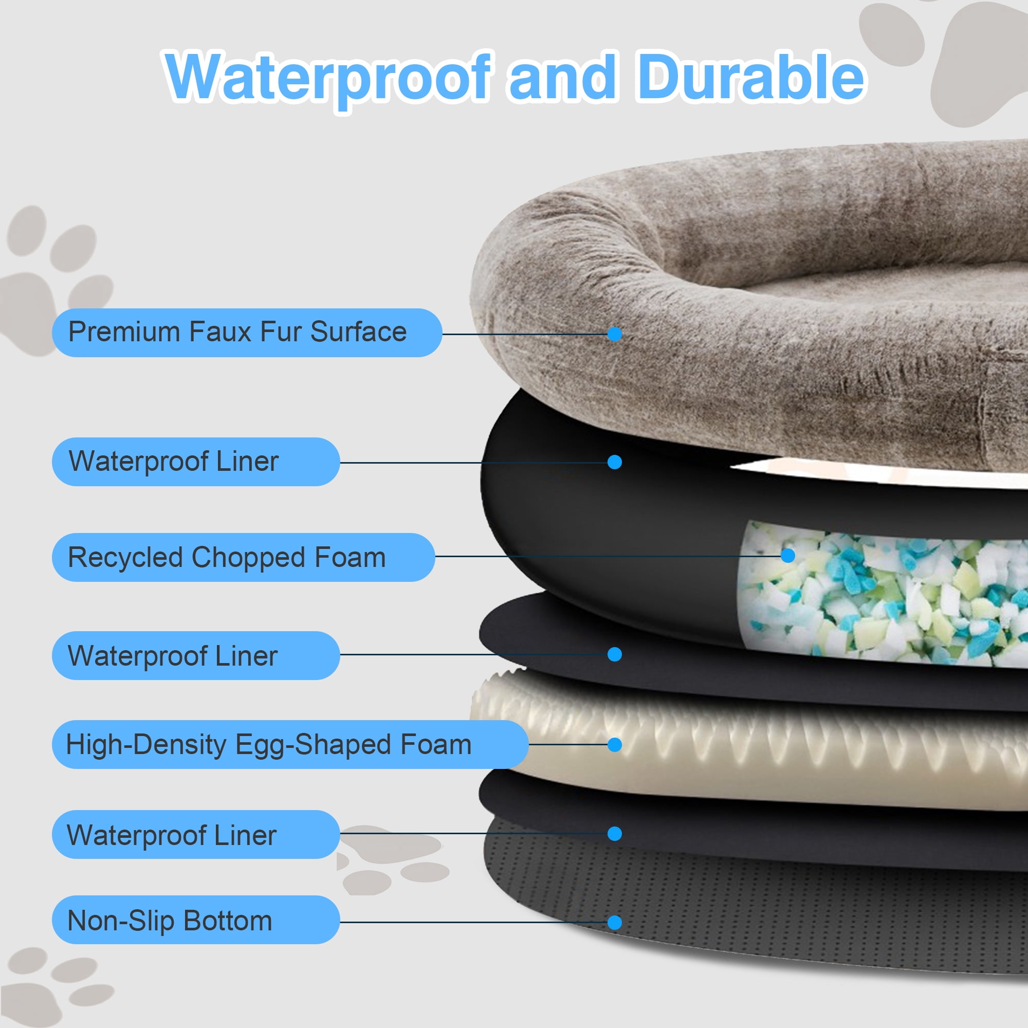 Extra Large Human Dog Bed for Adults & Pets, Faux Fur Orthopedic Lounger with Pillow & Blanket, Washable Nap Bed, Perfect Gift for Pet Lovers (68'' x 35'' x 14'')
