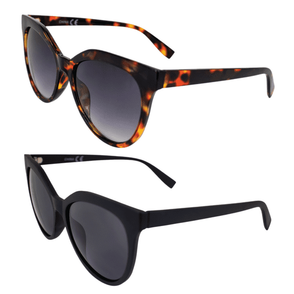 AlterImage Kat Fashion Retro Sunglasses for Women 2 Pair Cat Eye Tortoise & Black Frames w/ Gradient Smoke & Smoke Lenses