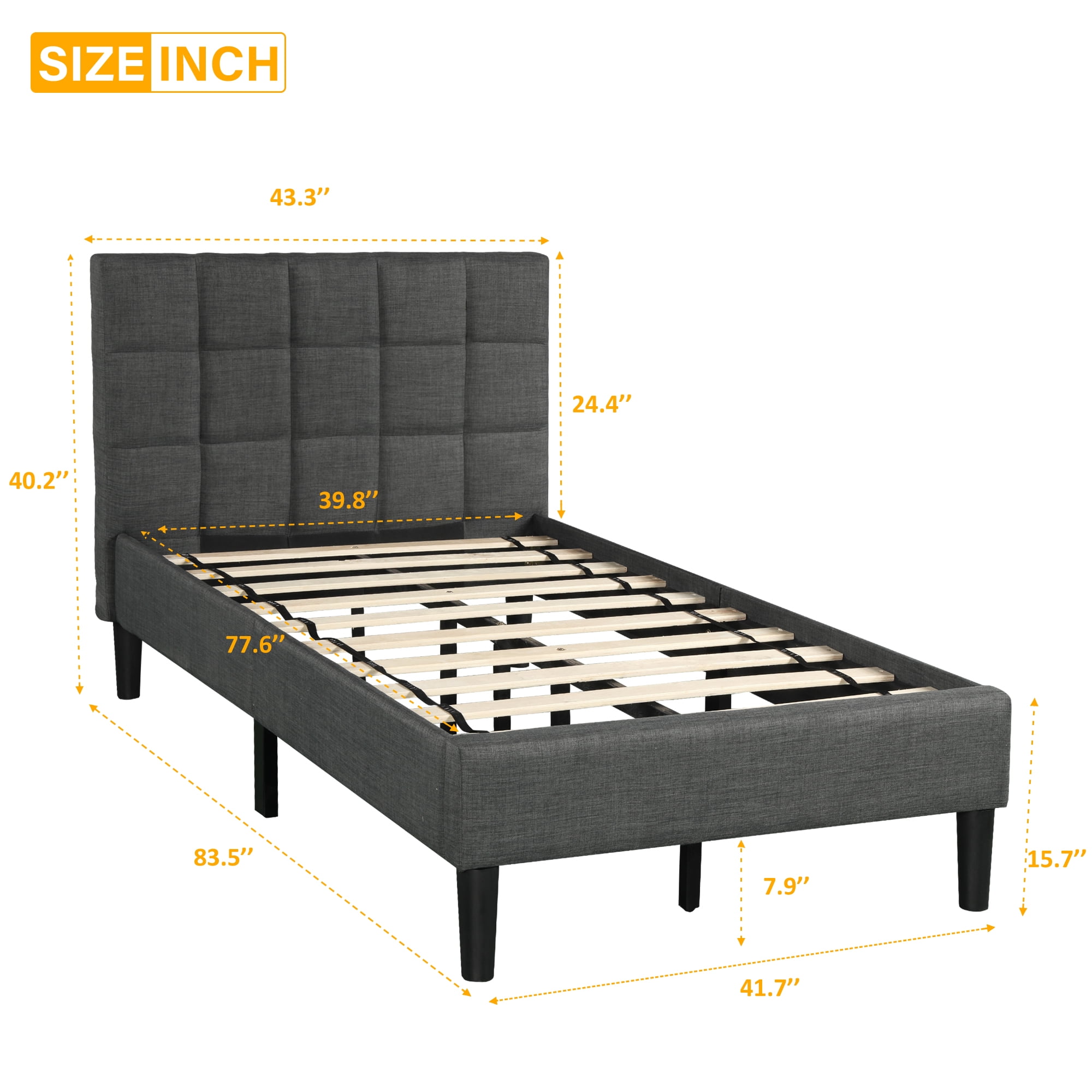 Lowestbest Diamond Stitched Platform Beds, Twin Size Bed Frame with Headboard-Twin, Gray Lowestbest Diamond Stitched Platform Beds, Twin Size Bed Frame with Headboard-Twin, Gray