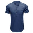 thumbnail image 5 of Shirts for Men 2025 Plus Size Fashion Cotton Linen Solid Color Casual Button Round Neck Pockets Short Sleeve T-shirt Top, 5 of 7