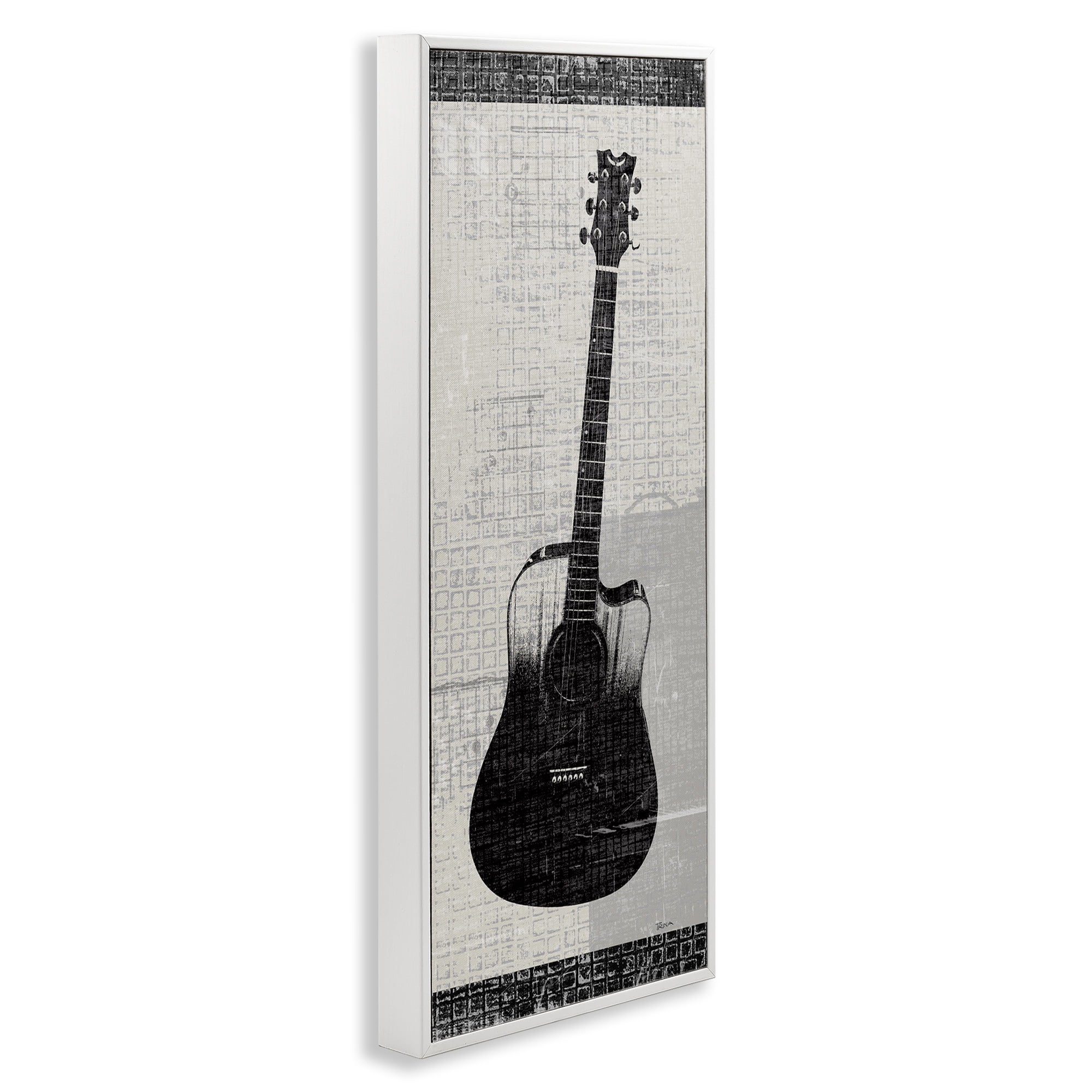 Stupell Industries Patterned Acoustic Guitar Performing Arts Painting White Framed Art Print Wall Art, 10 x 24