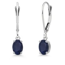 Gem Stone King 14K White Gold Blue Sapphire Earrings for Women | 1.10 Cttw | Gemstone September Birthstone | Oval 6X4MM