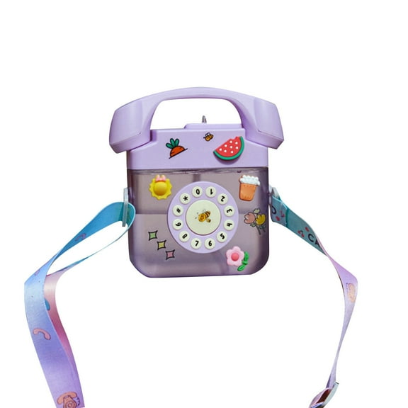 400ML Creative Retro Phone Shaped Water Bottle With Adjustable Shoulder Strap Leak Proof Drinking Water Bottle With 3D Stickers Suitable For Outdoor Travel And Sports ()