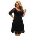 thumbnail image 3 of Mujeres más del tamaño vestido de encaje floral O-Cuello A-Line mangas de tres cuartos de cintura MABOTO Negro/XXXXL, 3 of 7