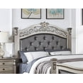 thumbnail image 3 of California King Size Platform Bed Frame with Tufted Faux Leather Upholstered Headboard & Footboard,American Traditional Style Wood Bed with Leaf Carvings & Reeded Pilaster Supports, 3 of 8