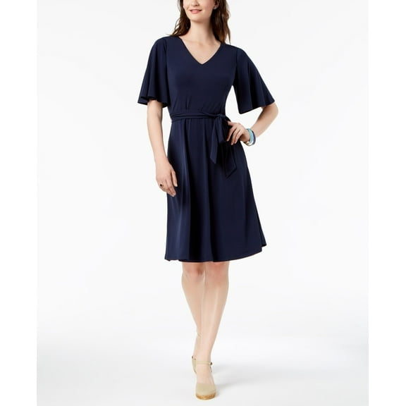 Charter Club Women's Belted A Line Dress Blue Size Petite Small