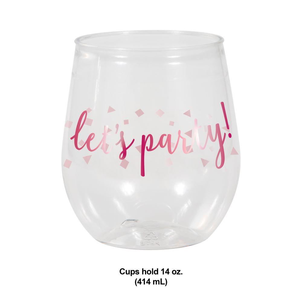 Hot Pink Foil 14 Oz Stemless Wine Glasses, 6 ct