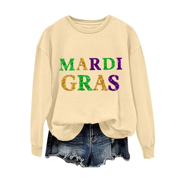 Mikilon Women's Pullover Sweatshirts Round Neck Long Sleeved Printed Tops Casual Comfortable Blouses