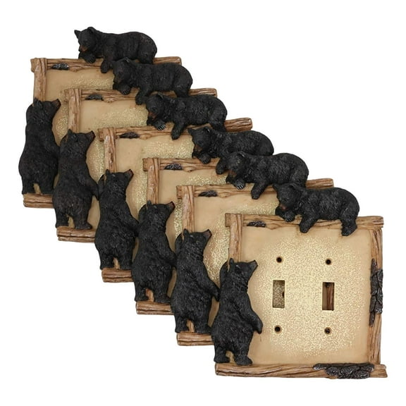 Ebros Set of 6 Black Bear By Twigs Wall Light Cover Plate Double Toggle Switch