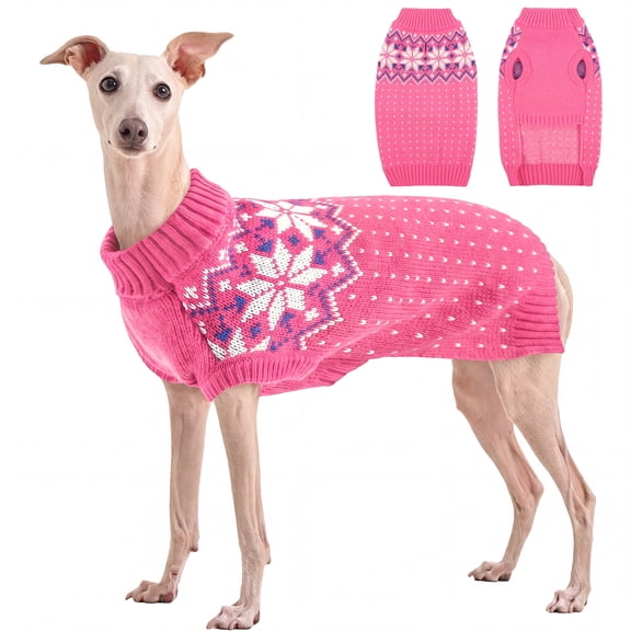 Kuoser Dog Cat Sweater, Holiday Christmas Snowflake Pet Warm Knitwear, Pink, 2XL