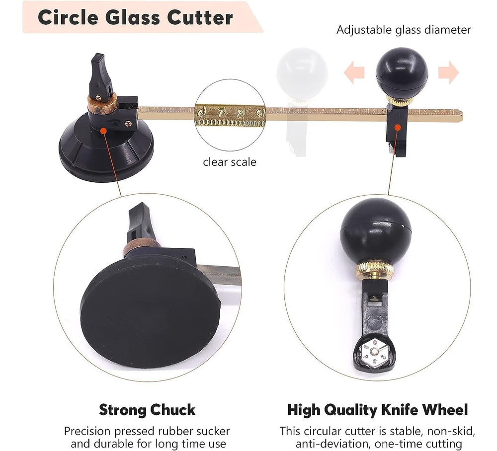 80cm Circular Glass Cutter with 6 Wheels and Suction Cup for Precise Circle Cutting