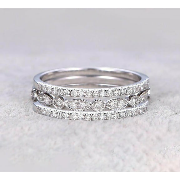 1.50 Carat 3 Wedding Ring set Wedding Band Stackable Ring set Anniversary Ring Trio Ring 925 Sterling Silver With 18k White Gold Plating
