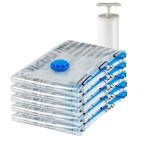 5-Pack Vacuum Storage Bags for Clothes, Travel Space Saver with Hand Pump
