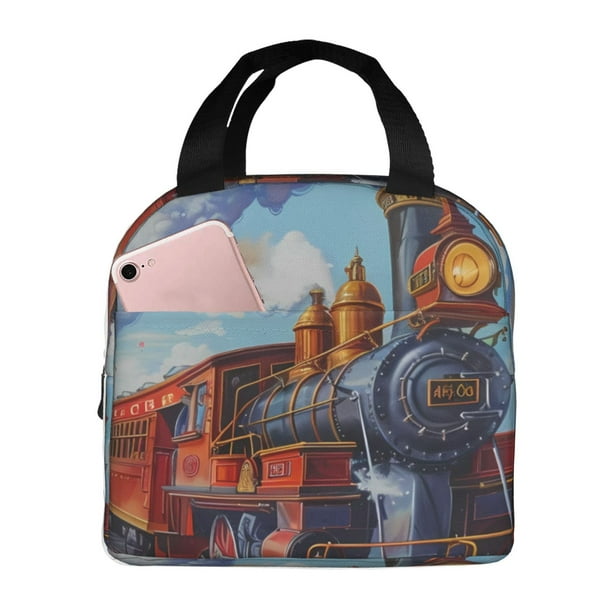 Disketp Cartoon Train Hot Air Balloon Bolsa Térmica para Almuerzo para Hombre y Mujer, Ideal para Trabajo, Senderismo y Picnic