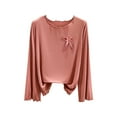 thumbnail image 3 of Uootdi Women's Long Sleeve T-Shirt Womens Bowknot Ruffled Trim Slim Fit T-Shirt Knit Irregular Gift Y2K Knit Sleep Lightweight T -Shirt Top, 3 of 9