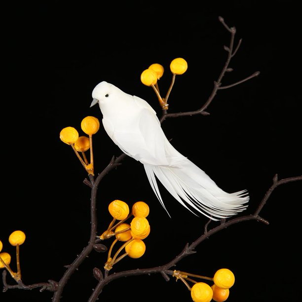 Aves De Simulación Pájaro de espuma de pluma blanca de 12 Uds. Con Clips para manualidades, pájaro de simulación, decoración del hogar Wdftyju Libre de BPA