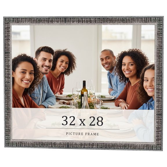 32x28 Frame Silver Grey Distressed Solid Wood Picture Frame | 0.75 Inch Moulding Width | Interior