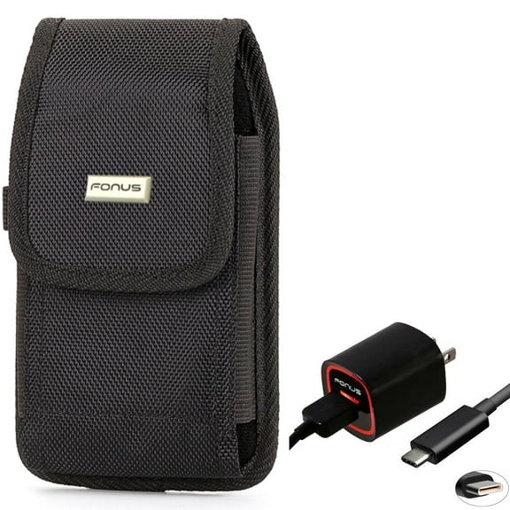 Case Belt Clip   Home Charger for Motorola One 5G Ace Phone - Rugged Holster Canvas Cover and  2.4A USB Cable TYPE-C 6ft Combo for Motorola One 5G Ace