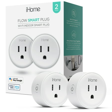 iHome Smart Plug Works with Alexa and Google Home, App Control, 10 Amps - (2 Pack) White