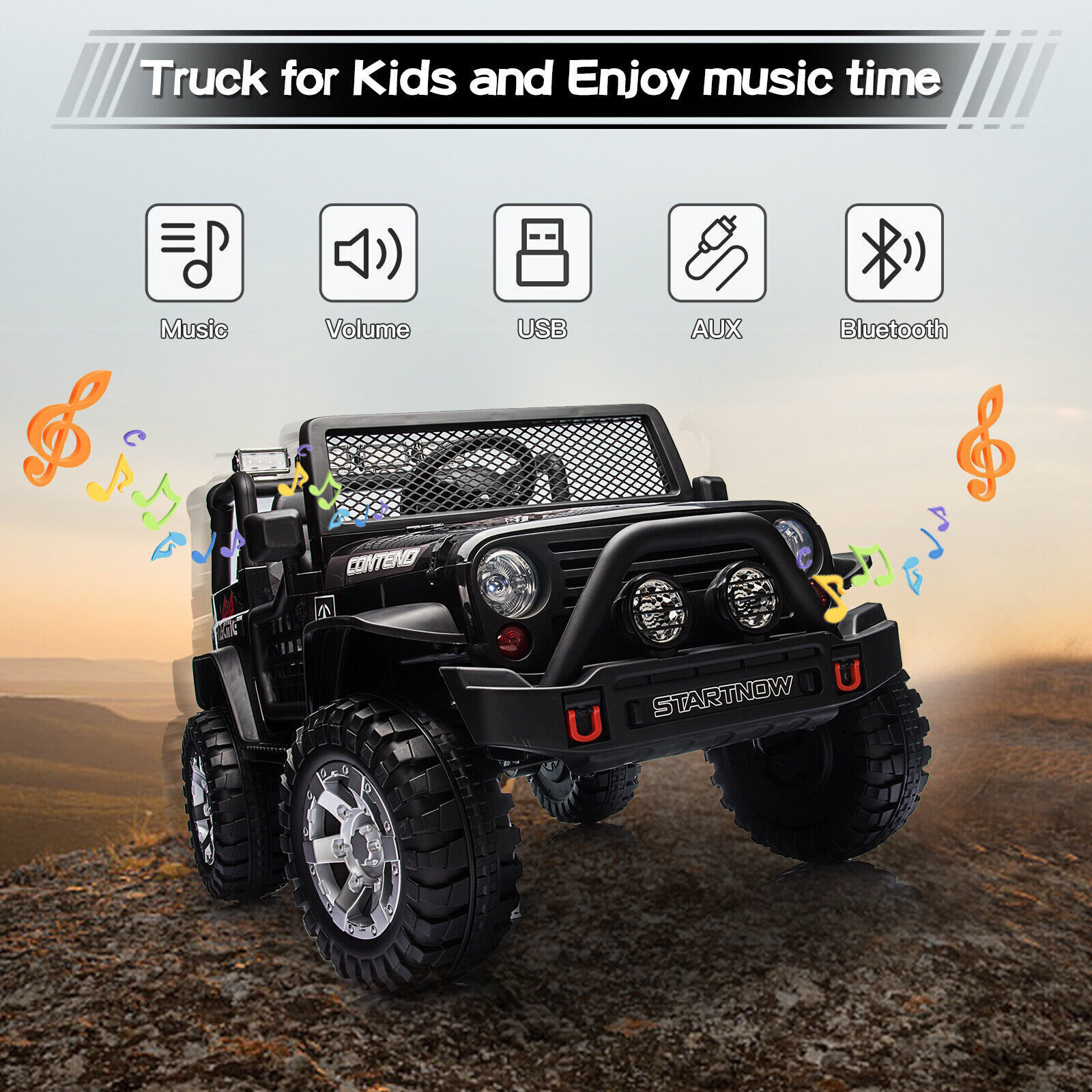 Dazone 12V Kids Ride on Jeep Car, Electric 2 Seats Off-road Jeep Ride on Truck Vehicle with Remote Control, LED Lights, MP3 Music, Black - image 2 of 8