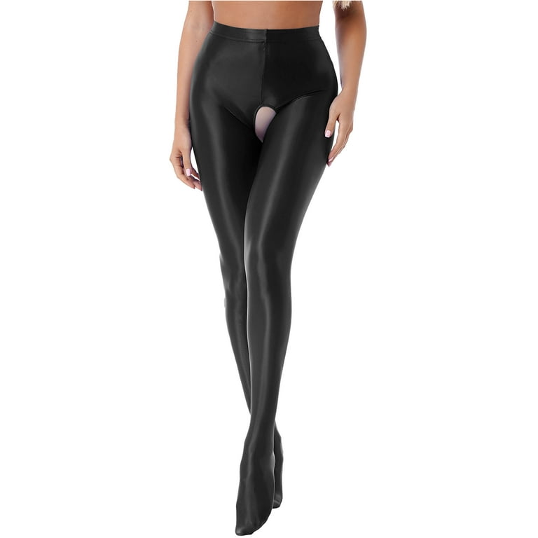 YEAHDOR Womens Glossy Crotchless Leggings Shiny Open Crotch Tights for  Valentine's Day