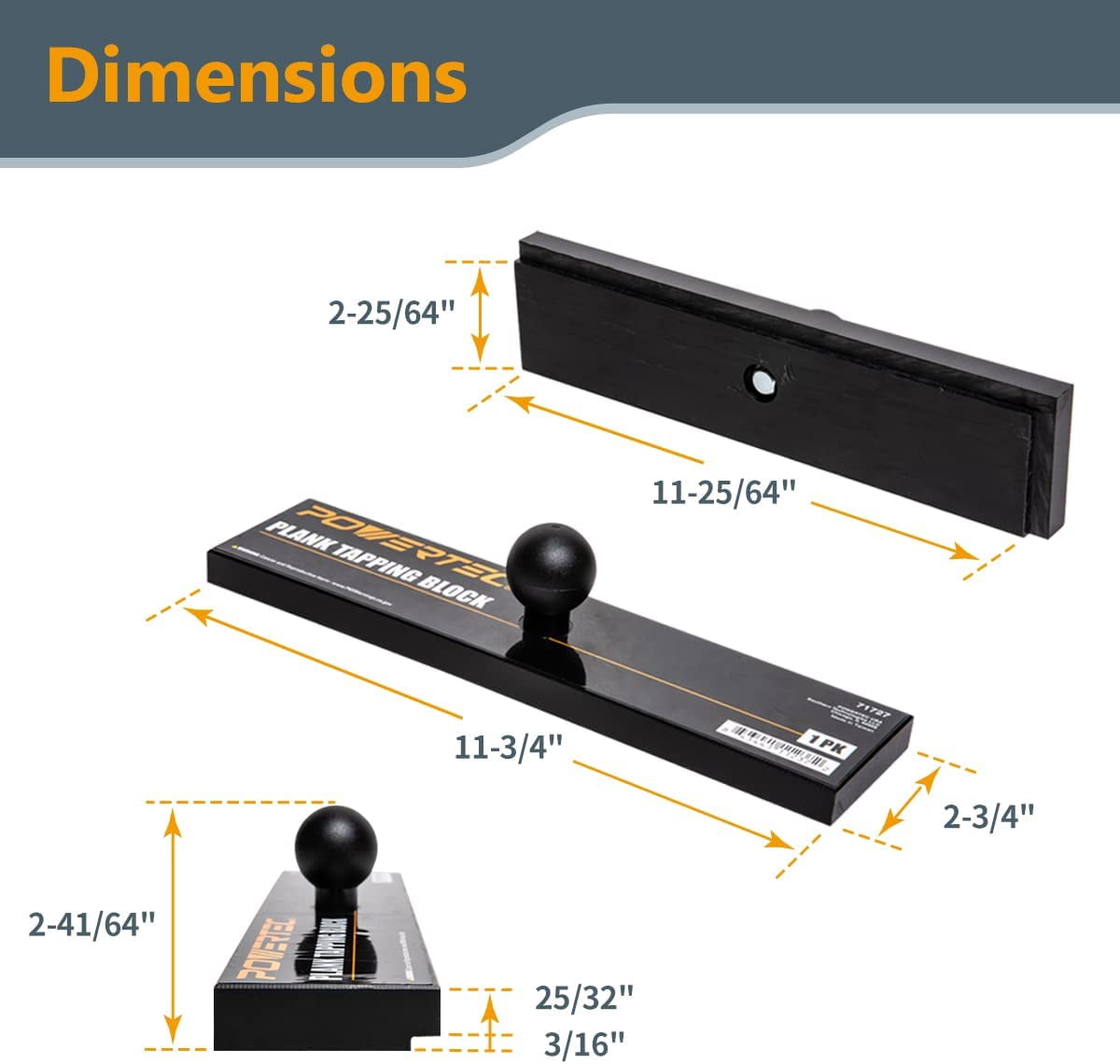 POWERTEC Tapping Block Flooring Tools, Hammer-Free Vinyl Plank Tools, Ergonomic Ball Handle for Installing Laminate, Hardwood Floor, LVP, LVT, Fewer Strikes to Complete Installation (71727)