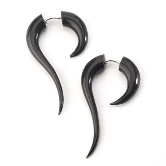 81stgeneration Women's Men's Black Horn Fake Taper Stretcher Curved Spiral Tribal Earrings