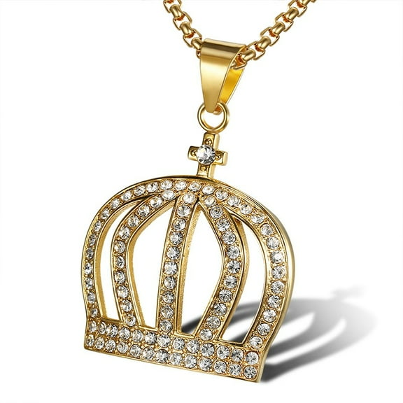 Fashion New hip hop gold color Crown 14K Yellow Gold Necklaces Pendant with zircon free chain men Jewelry