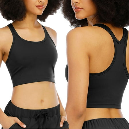

Bodychum 2 Pcs Racerback Short Vest Bras with Built in Pads High Impact Yoga Bra Workout Crop Tops Sport for Running Fitness