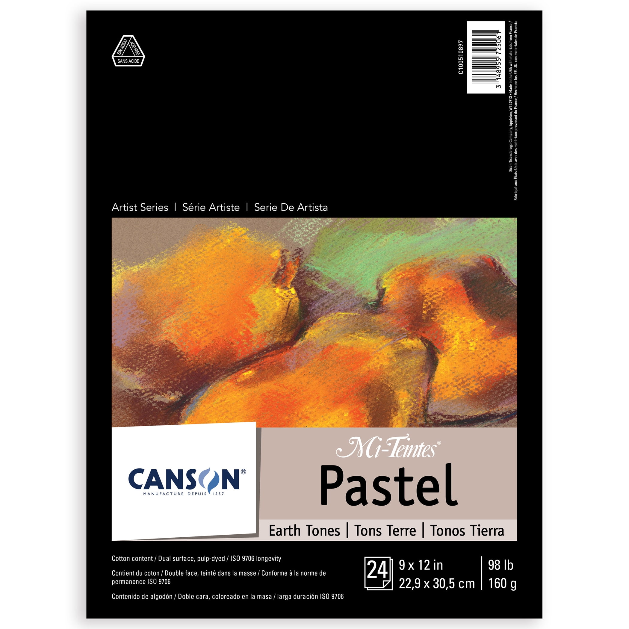 Canson Artist Series Mi-Teintes Pastel Pad, Earth Tones, Foldover Binding, 24 Sheet, 9x12 inch, Pack of 2