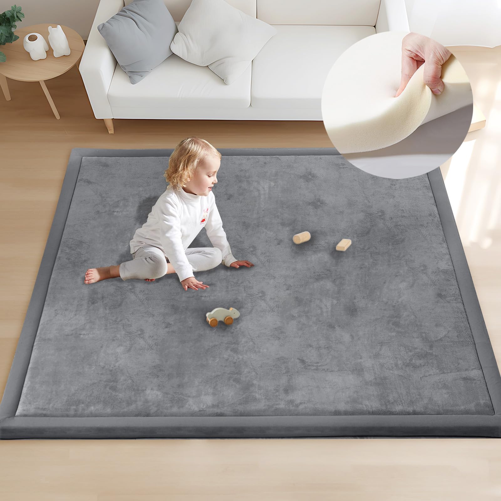 ACOMOPACK Baby Play Mat for Floor 1.3" Thick Memory Foam Play Mat 71"×79" Tummy Time Crawling with Non-Slip Bottom for Living Room,Nursery,Soft Velvet Playpen Mats for Kids,Infants