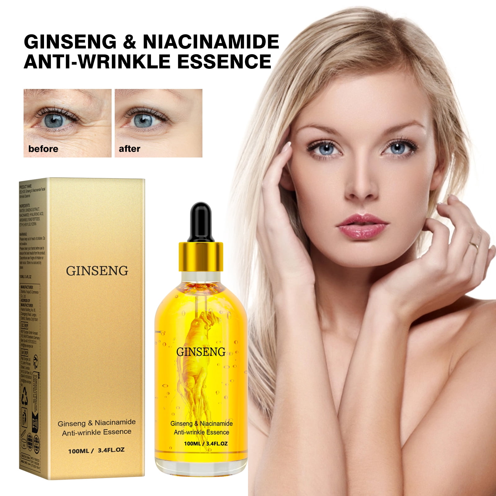 Alvantor Face Serum with Ginseng & Niacinamide Anti-Wrinkle Moisturizing Essence 3.4fl.oz