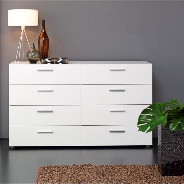 Loft 8 Drawer Double Dresser , White