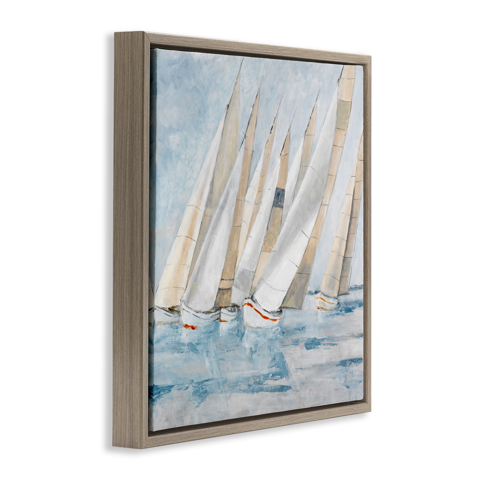 Stupell Industries Sailboat Regatta Coastal Scene Brown Framed Floater Canvas Wall Art, design by Lorenzo Collective
