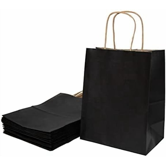 50-Pack Medium Black Kraft Paper Bags: 8x4.25x10.5 Inches,Kraft Paper Bags, Gift Bags with Handles, suitable for Christmas, Halloween, Business, Retail and Wedding