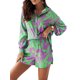 thumbnail image 3 of VISgogo Conjunto casual de 2 piezas para mujer, camisa de manga larga con botones y pantalones cortos con estampado tropical VISgogo moda, 3 of 6