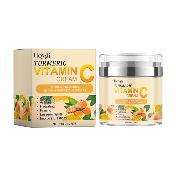 Hoygi Turmeric Vitamin C Brightening Cream, Moisturizing Even Skin Tone Lighten Acne Mark Brightening Moisturizing Cream