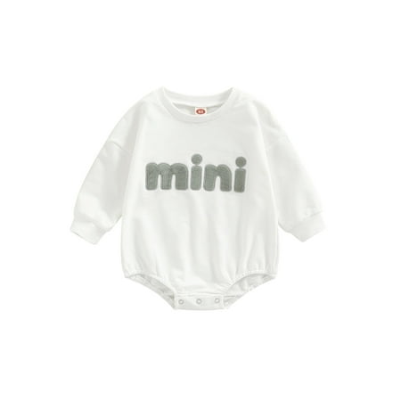 

Sunisery Kids Baby Girls Long Sleeve Romper Baby Boys Mini Letter Embroidery Bodysuit Autumn One piece Clothes White 6-12 Months