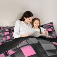 thumbnail image 4 of Manfei 3D Geometric Cubes Full Size Comforter Sets, Pink Gray Checkered Bedding Comforter Set, Black Reversible 3-Piece, 1 Comforter and 2 Pillowcases, 4 of 6