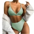 thumbnail image 2 of Arnsht Women's Two Piece Bikini Swimsuit Summer Fashion Soft Comfortable Ribbed Triangle Top Bathing Suits String Cheeky Bikini Sets Green M, 2 of 6