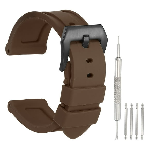 Uxcell Silicone Watch Band 24mm Quick Release Flexible Soft Rubber H-type Watch Strap with Stainless Steel Black Clasp Replacement Wristband for Men, Brown