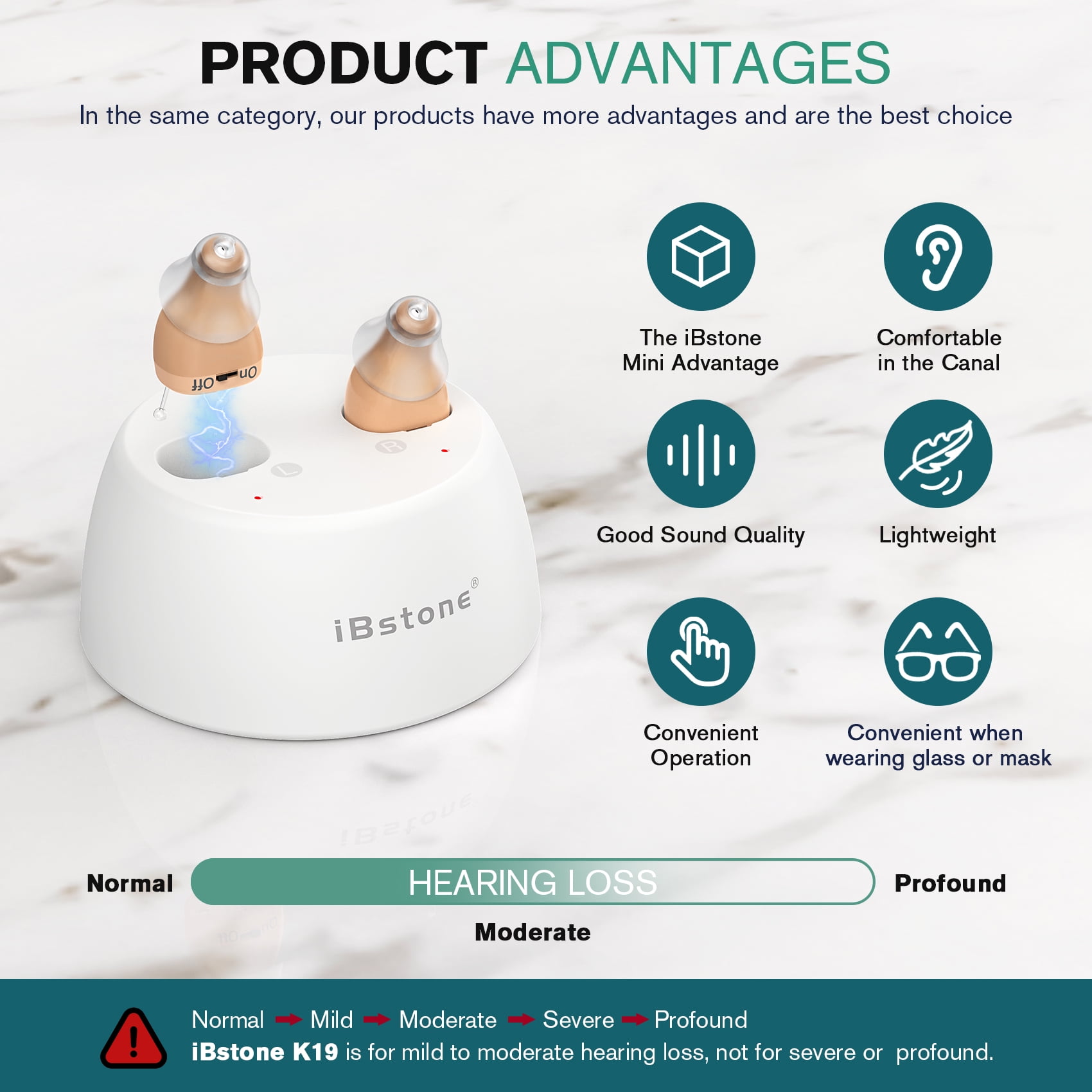 iBstone HA-K19 Rechargeable hearing aids, Completely-in-Canal (CIC) Mini aid for Seniors & Adults, Good Gift for Mother's Day, Beige, Pair