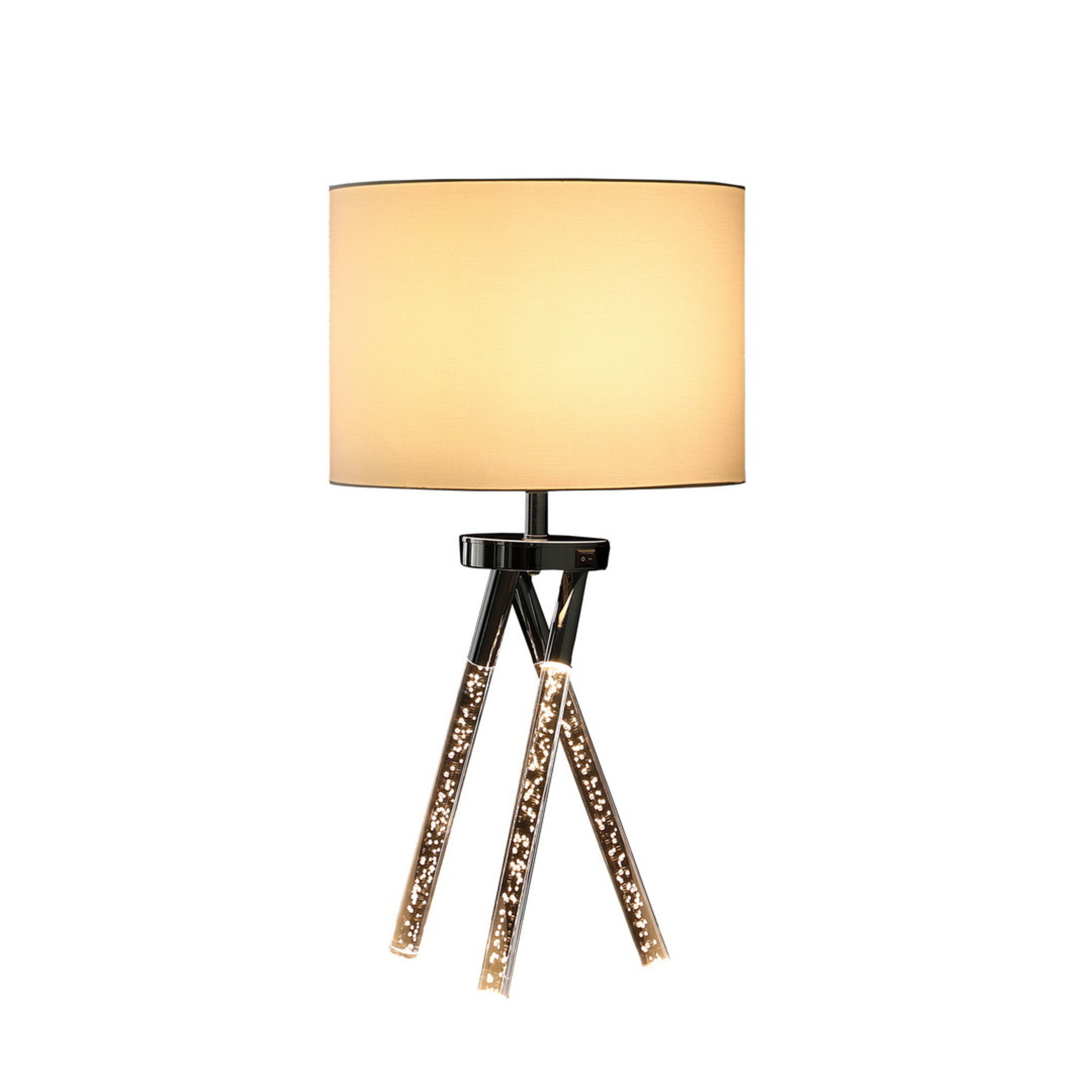 Noble House 26.25" Birgit Mid-Century Table Lamp, Chrome with Acrylic Tapered Legs and LED Accent, Silver