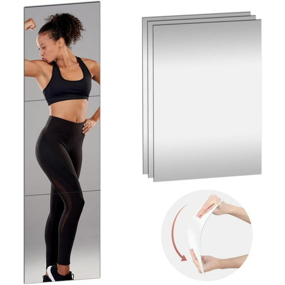 ERDS-3PCS Mirrors Tiles 18" L x 12" W Gym Mirrors Wall Mounted Mirror Bendable Acrylic Frameless Full Length Mirror Tiles for Home Gym Bedroom Door & Bathroom