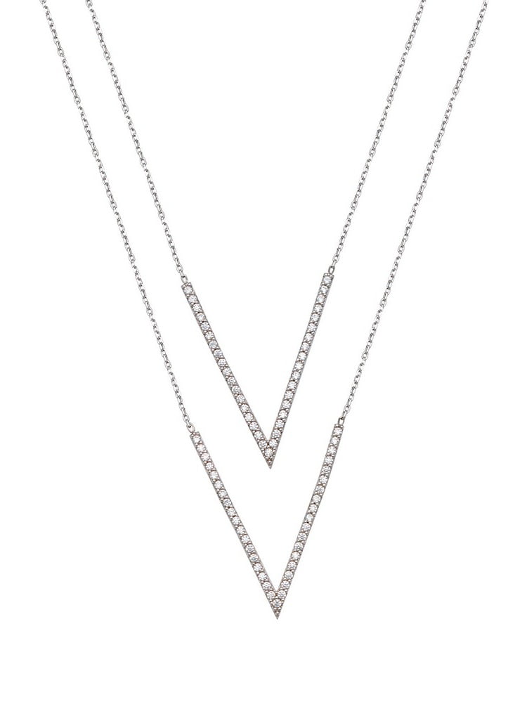 18 Inch 925 Sterling Silver Rhodium Plated Cubic Zirconia V Necklace