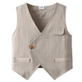 thumbnail image 6 of XUELUO Kids Boys Casual Outfit Sets Summer Solid Color Lapel Bow Tie Short Sleeve Jacket Shirt Vest And Shorts Gentleman 3 Piece Sportwear,Beige,5-6 Years, 6 of 9