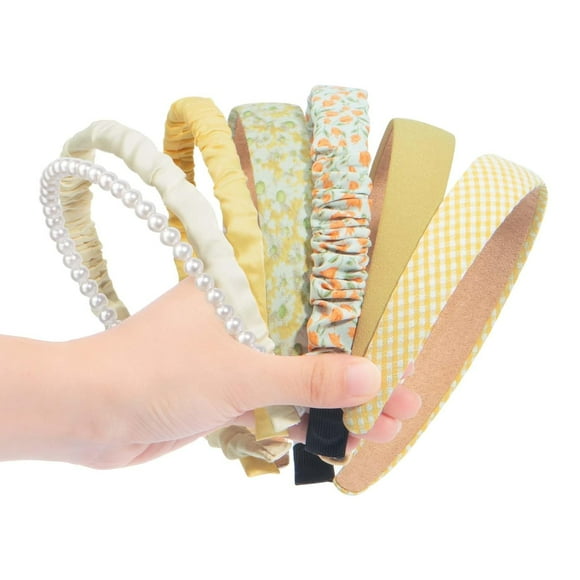 Fashion Headbands for Women Pearl Headband Floral Headbands Padded Head band Vintage Wide Hairband Hair Accessories for Girls - White White 7Pcs