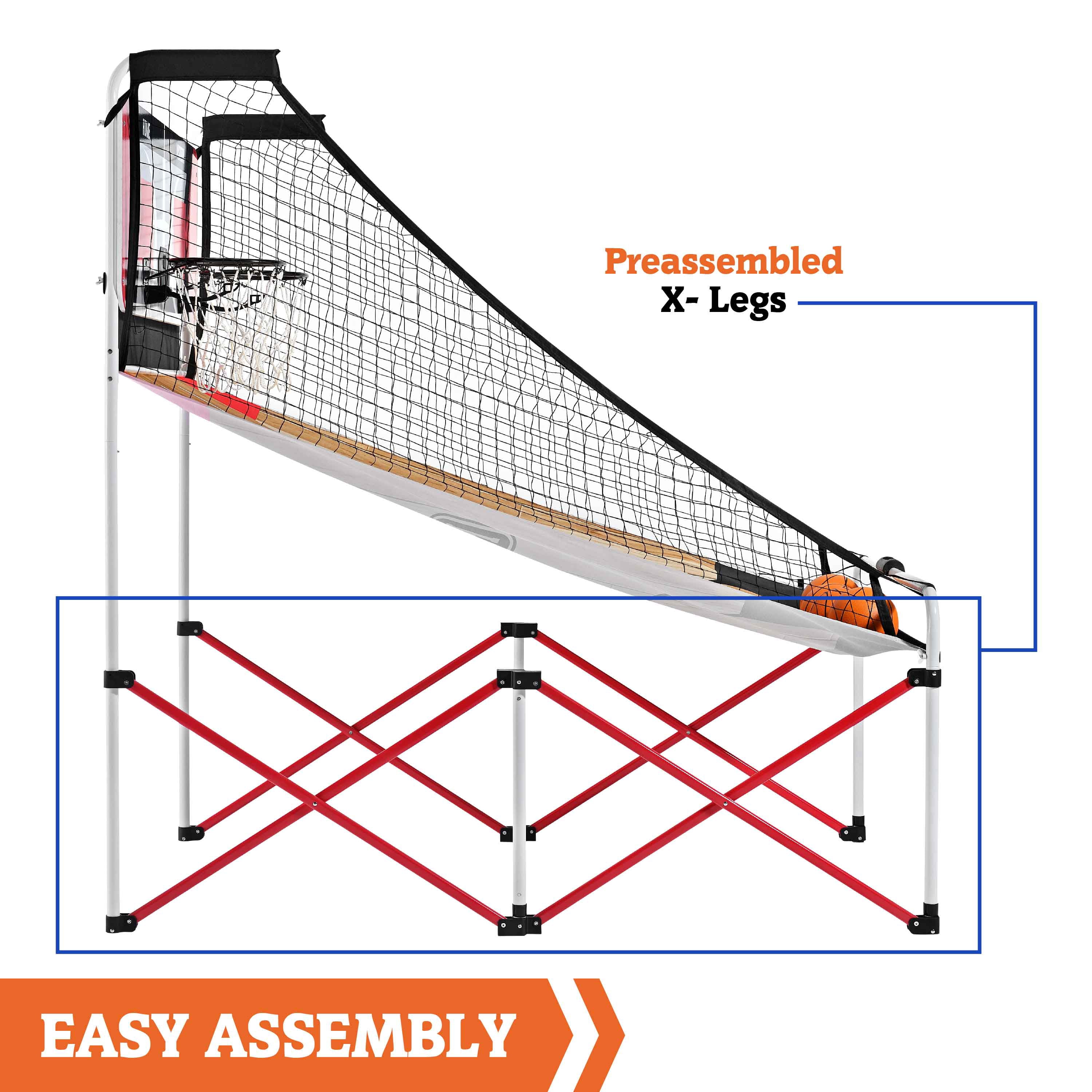 Easy to Assemble Arcade Basketball Game 84-in Tall, with Steel Frame EZ-Fold X-Leg, by Hall of Games